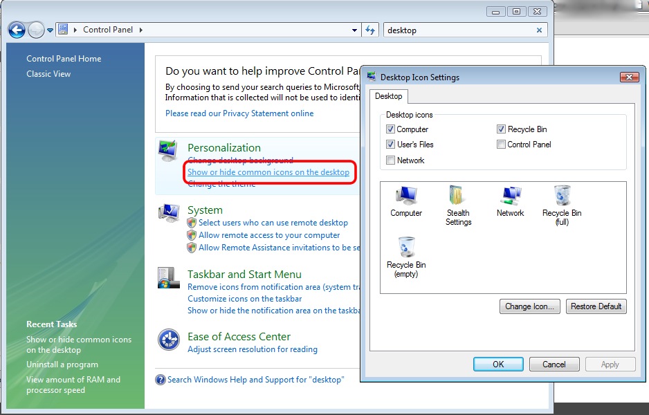 Windows Vista Recycle Bin Icon Not Refreshing