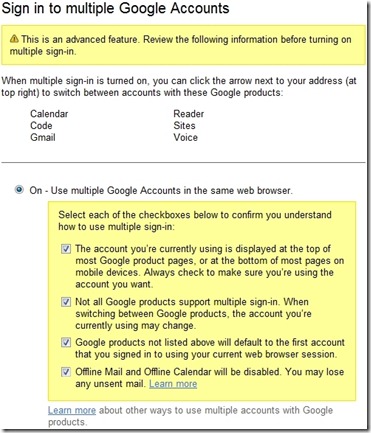 Ativado - Use vários Google Accounts no mesmo navegador da web.