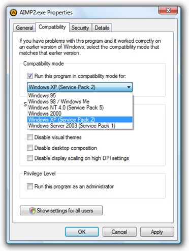 Run this program in compatibility mode