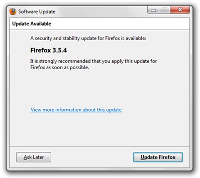 firefox 3.5.4 update Option