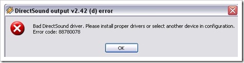 directsound driver error 88780078