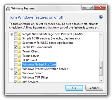 remove Windows Gadget Platform