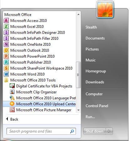 Microsoft Office 2010 - Start Menu