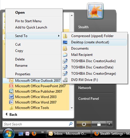 microsoft office outlook shortcut