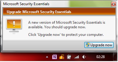 Microsoft Security Essentials upgrade