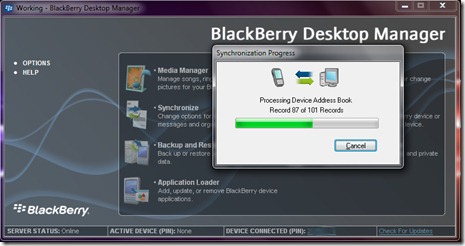 blackberry desktop manager transferring data