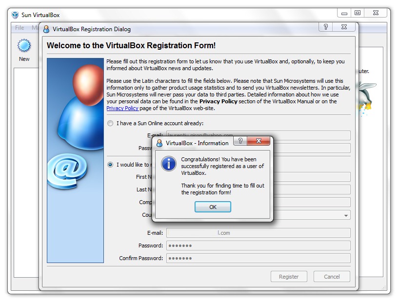 virtual box registration
