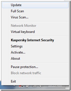 Kaspersky update menu
