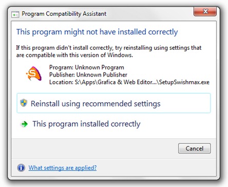 غص على الصعيد الوطني المتبقي  مساعد توافق البرامج - قد لا يحتوي هذا البرنامج على ملفات installإد بشكل  صحيح [Windows 7]