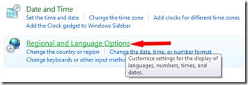 Regional und Sprache options