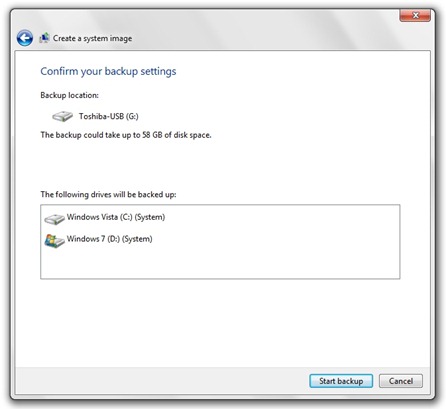 start backup view - windows 7