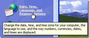 Piirkondlik Options - Windows XP