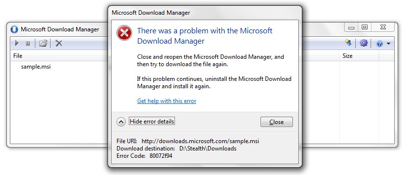 Error Microsoft Download Manager