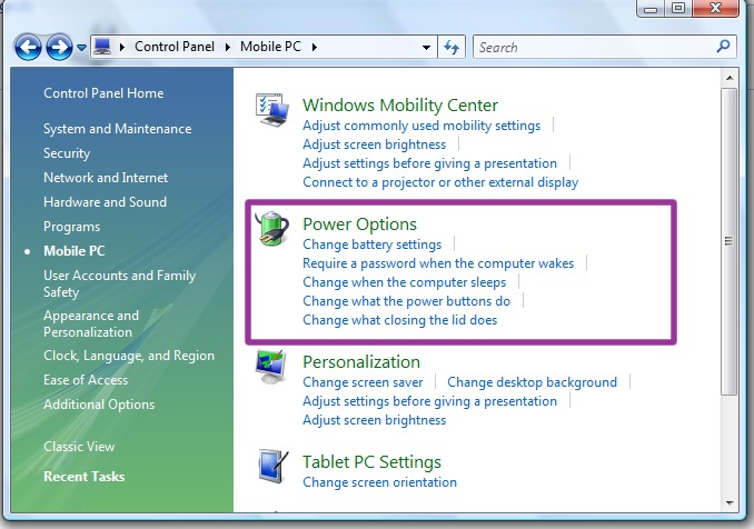 Power settings explorer