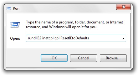 Run Reset Internet Explorer Settings