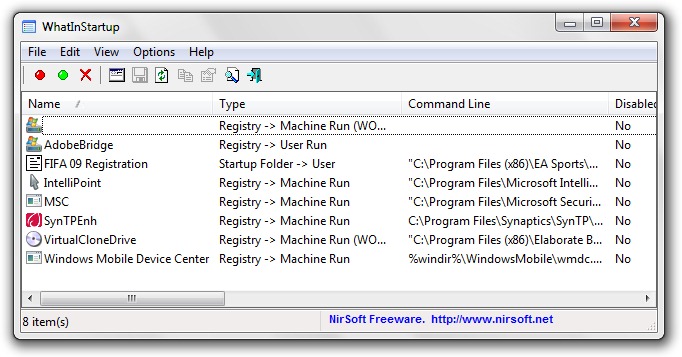 WindowsNUNCA lista de inicialização