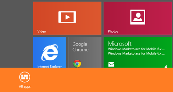 Page de démarrage de toutes les applications Windows 8