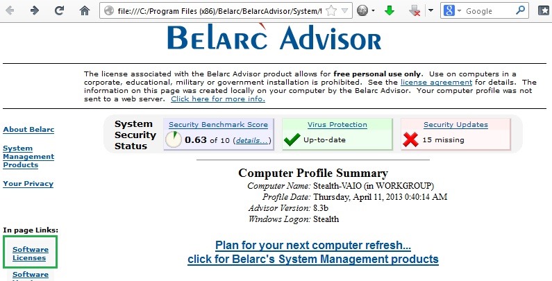 Belarc Advisor-