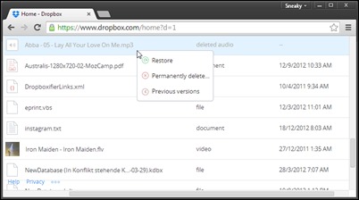 dropbox restore deleted files