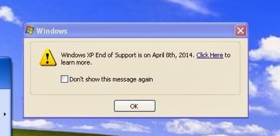 XP-края на подкрепа-уведомление