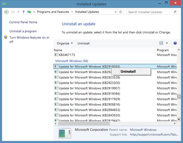 Uninstall-Windows -  8.1Update-1