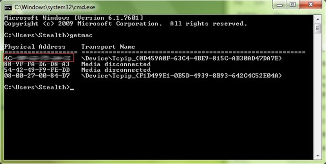 windows command mac address