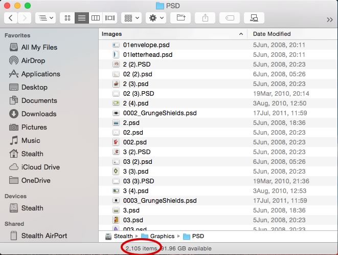 سرد ملفات المجلدات Mac OS X