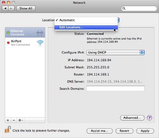 OSX- شبكة-settings
