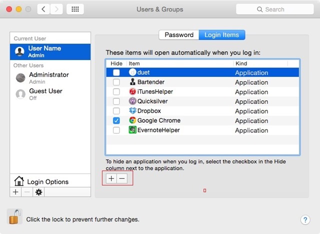 OSX- تسجيل دخول المستخدم-items