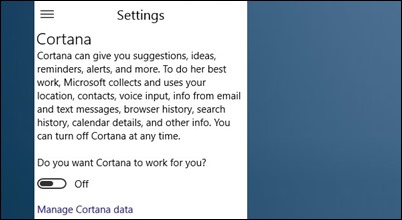devre dışı-Cortana