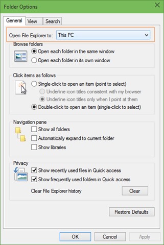 файлов експлорер-options