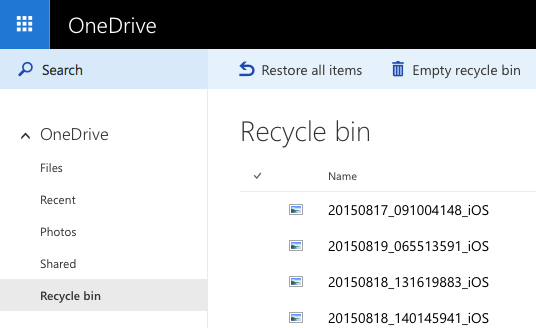 OneDrive papirkurven