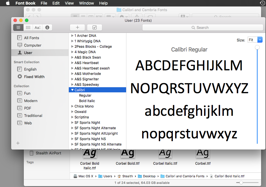 FontBook OS X "