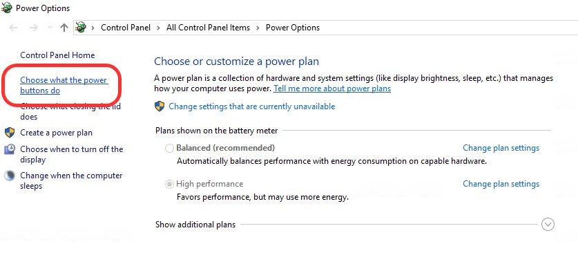 Power Options in Windows