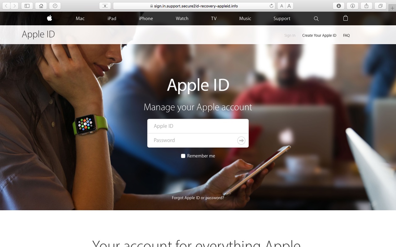 falsificação Apple ID da página