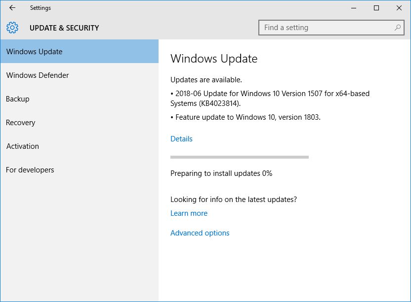 Windows Update ehitustööd