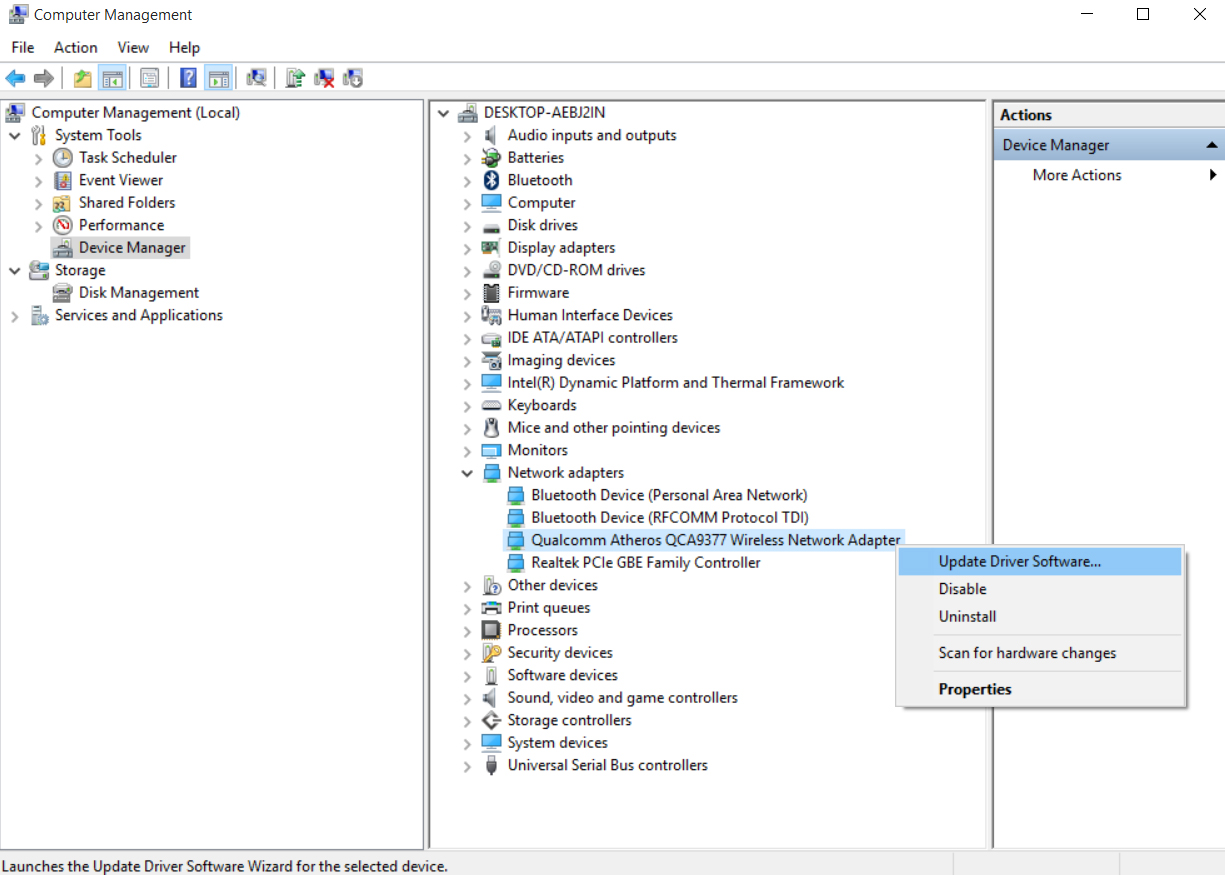 qualcomm atheros qca9377 driver windows 10