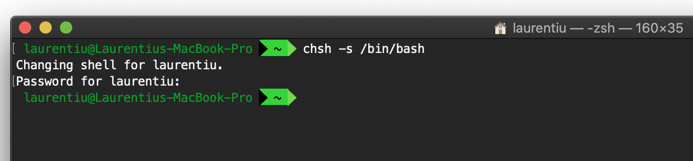 how to change default shell to bash on mac