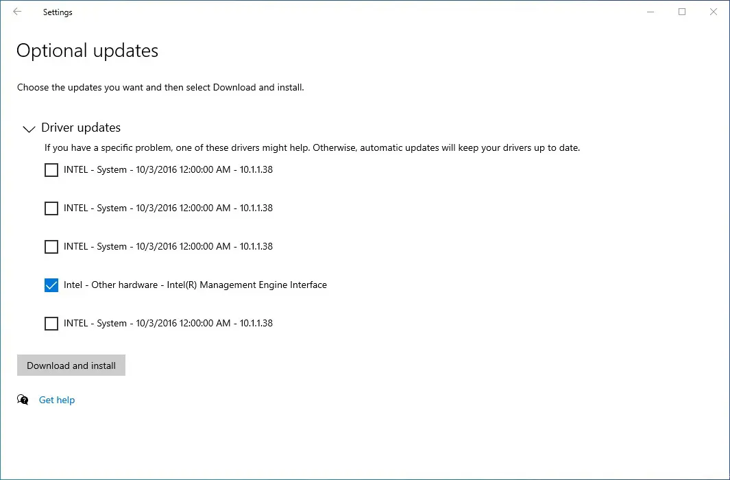 Optional Updates Drivers in Windows