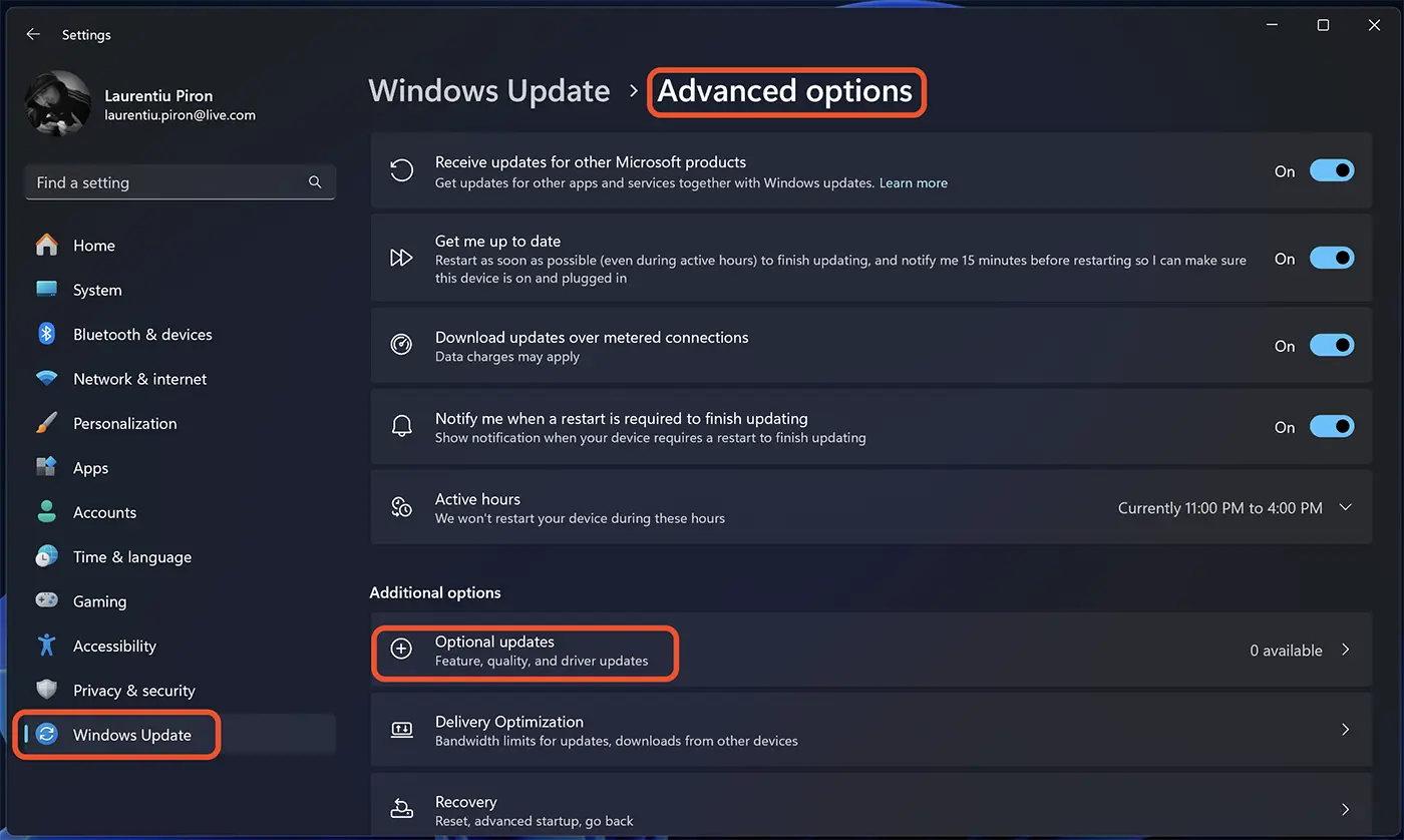 Optional Updates in Windows