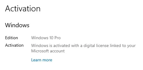 Windows Clé de produit du compte Microsoft