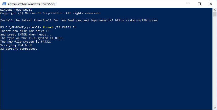 format disk windows 10 powershell