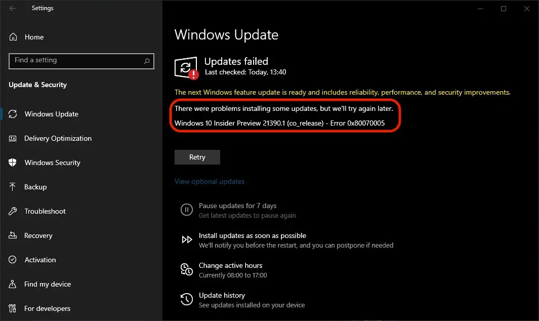 Popravi napako 0x80070005 za Windows Update