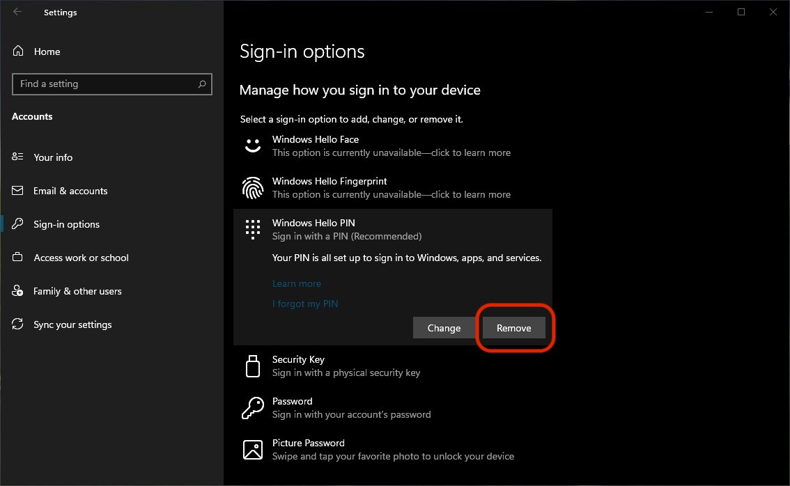 Comment dsactiver lauthentification par code PIN visage et empreinte  digitale dans Windows 10