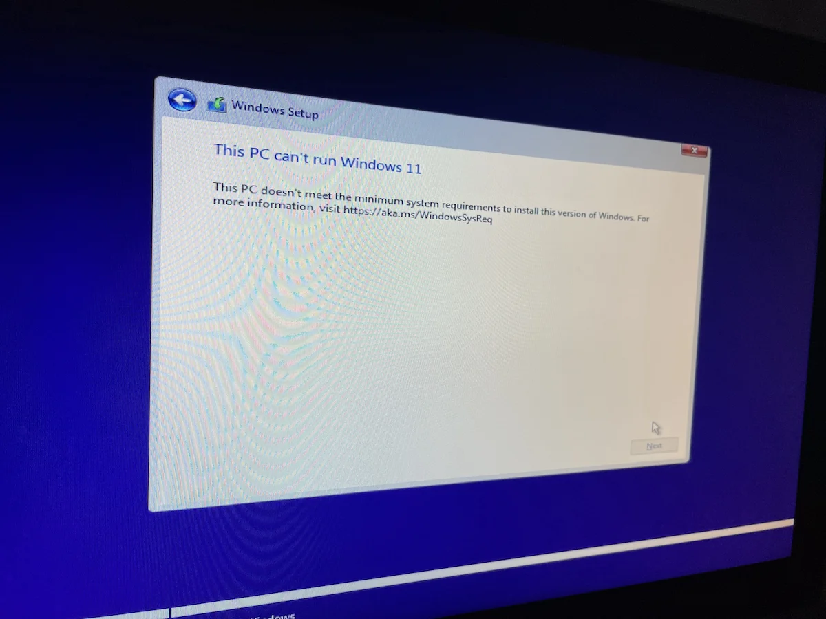 This PC can't run Windows 11