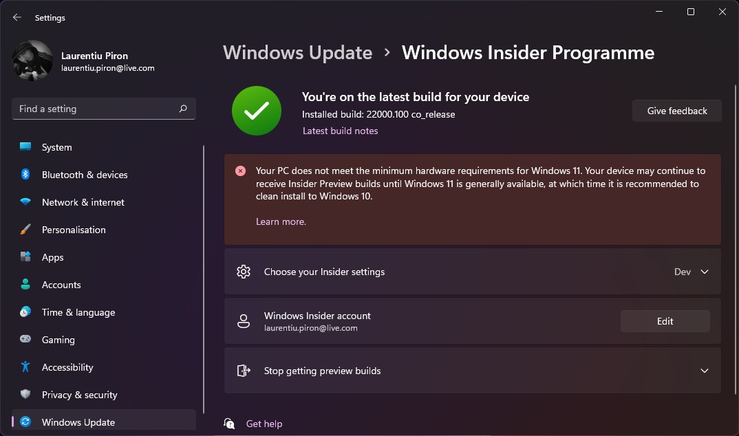 Windows 11 Iekšējās informācijas programma