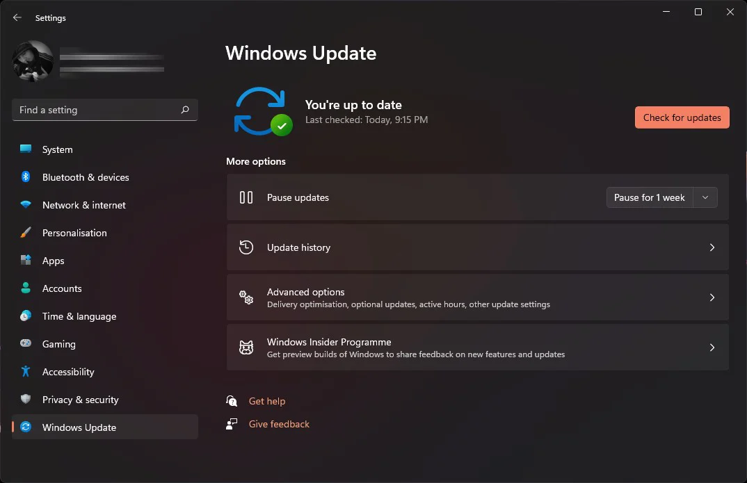 Windows Update Settings in Windows 11