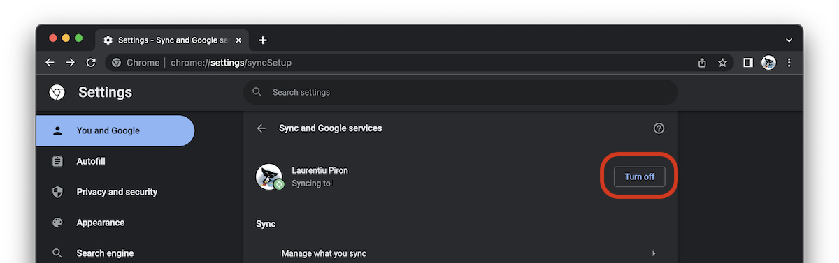 A Google Chrome-mal való szinkronizálás leállítása