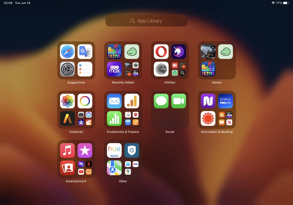 Thư viện ứng dụng đang bật iPadOS