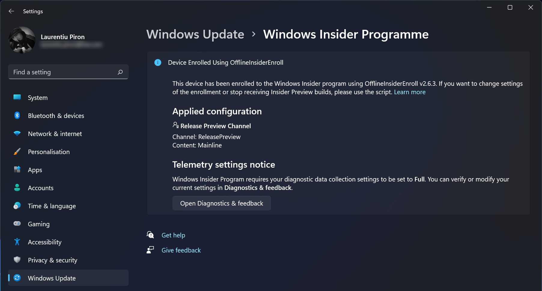 Windows 11 ปล่อยช่องตัวอย่าง